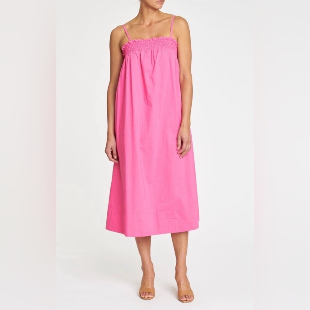 PISTOLA Pink Farrah Midi Smocked Dress Adjustale Straps Medium Barbiecore Girlie